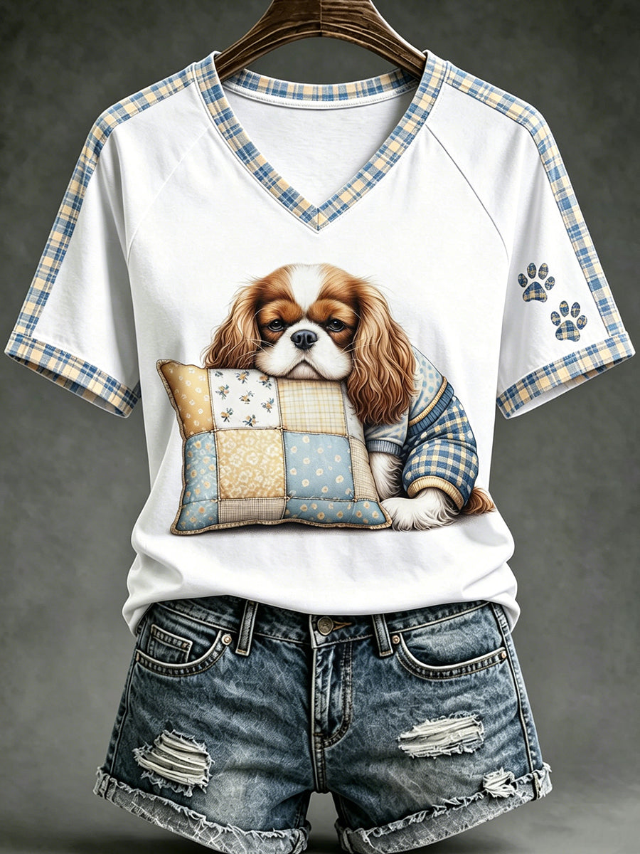 Women's Animal Cute Dogs Printed Vintage Fashion Loose Short Sleeve T-Shirt