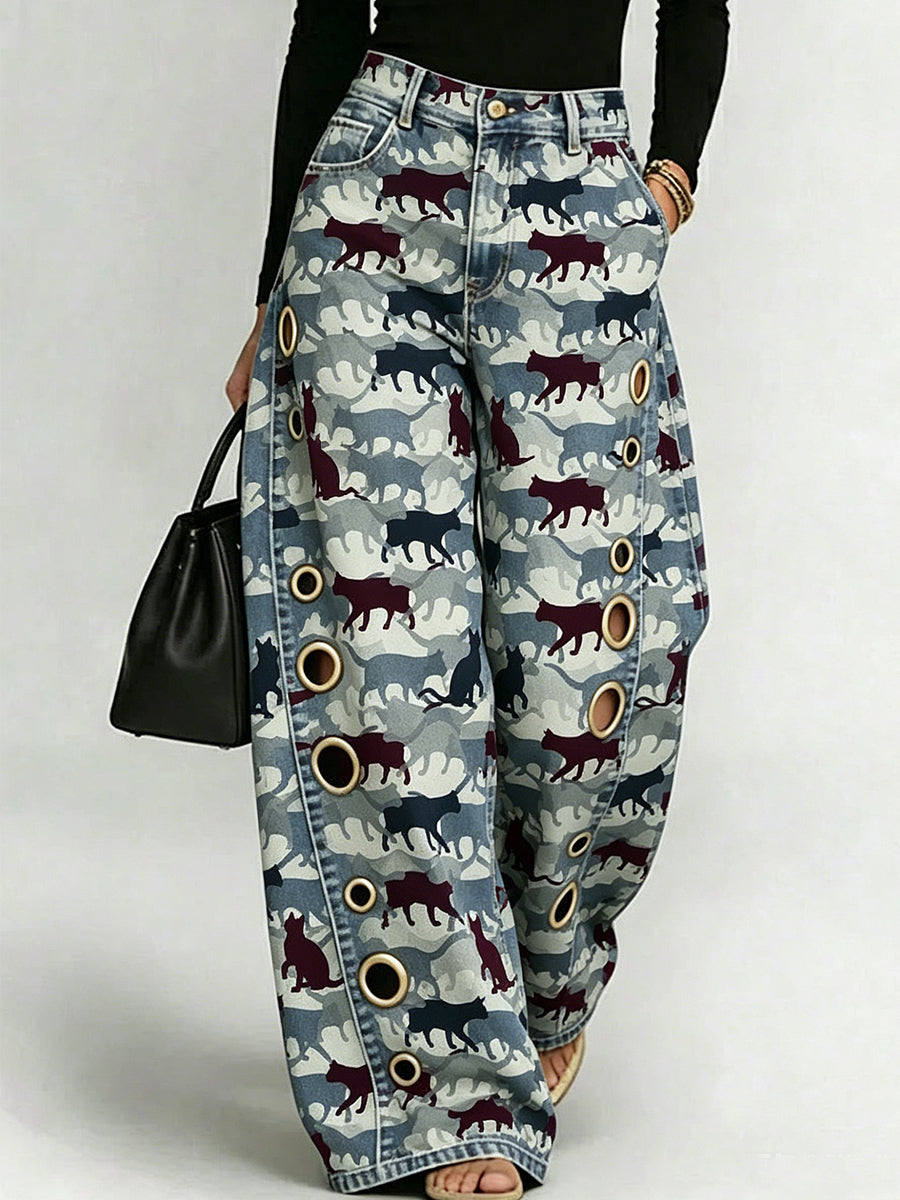 Women's Animal Art Print Wide-Leg Trousers