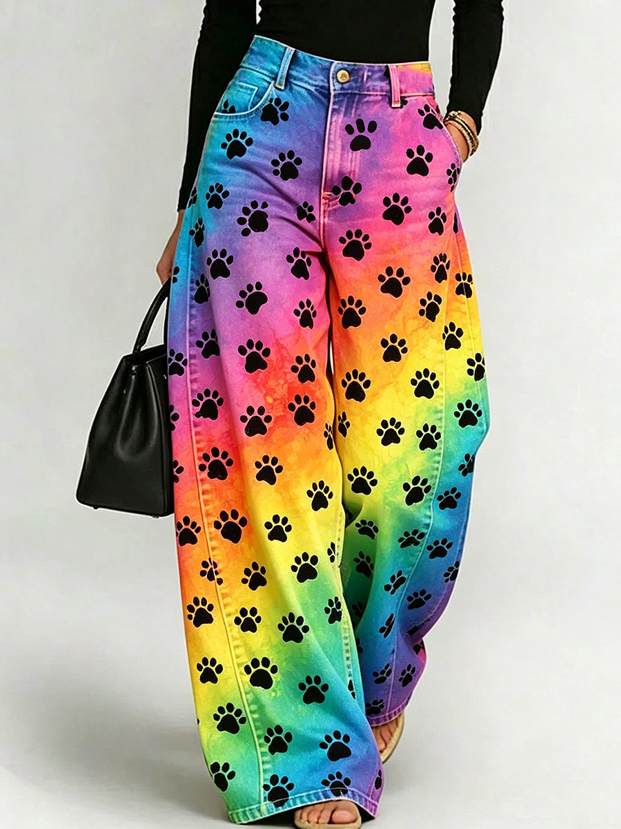 Women's Animal Art Print Wide-Leg Trousers