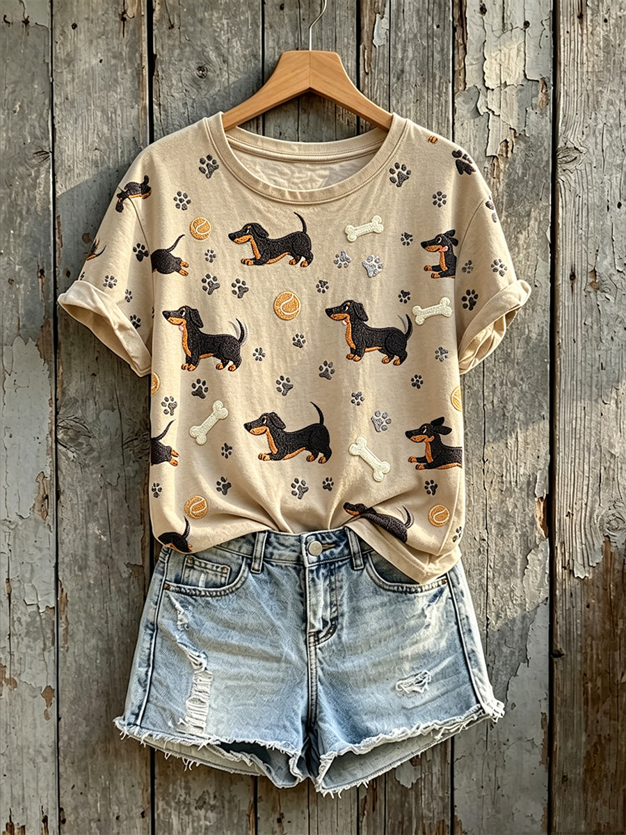 Women's Lovely Dachshund Print Short-sleeved T-shirt
