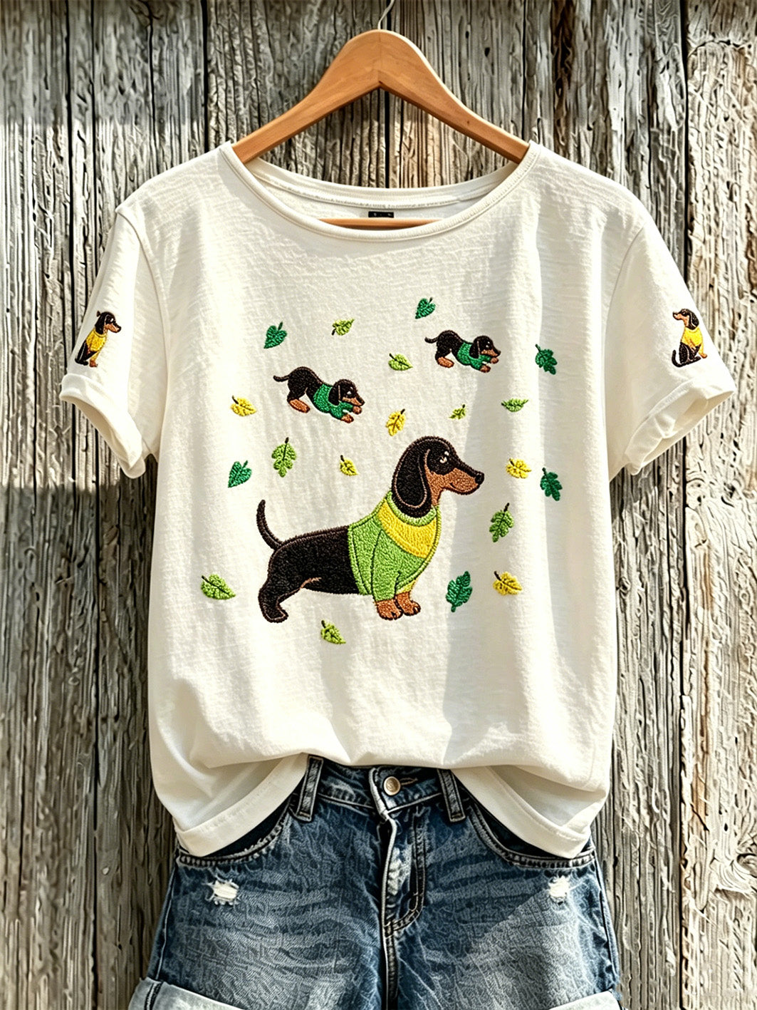 Women's cute dog pattern printed casual short-sleeve T-shirt