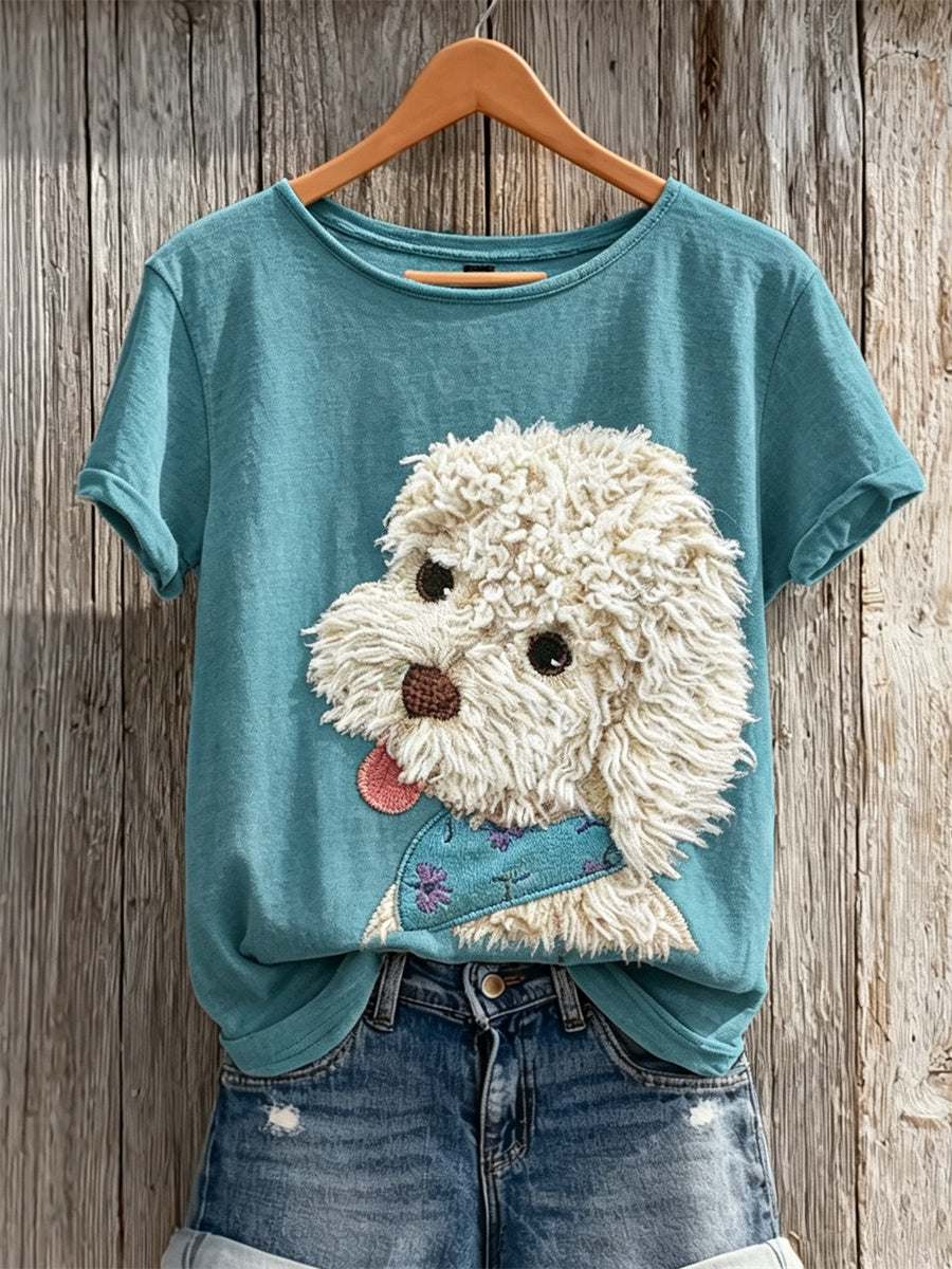 Women's Fuzzy Poodle Dog Print short-sleeved T-shirt