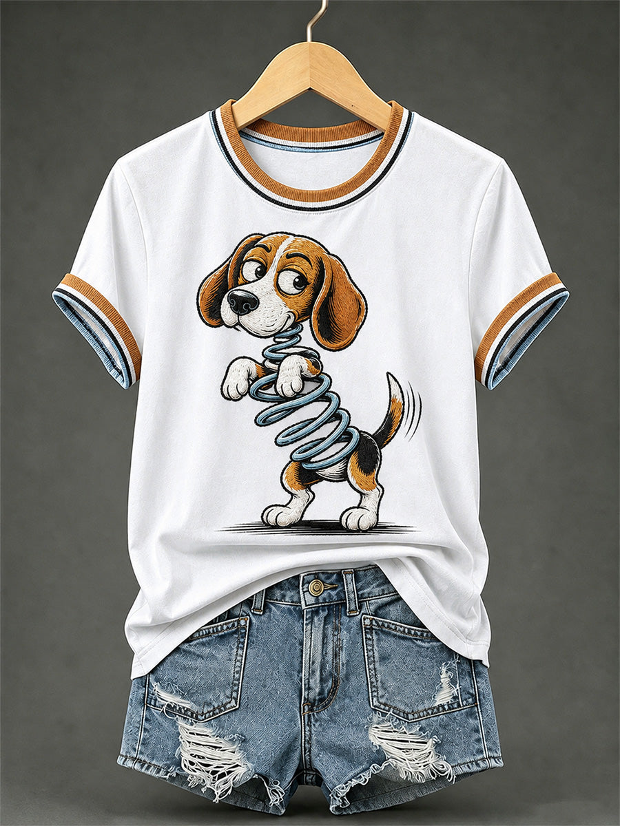 Women's Funny Dog Print Casual Tee