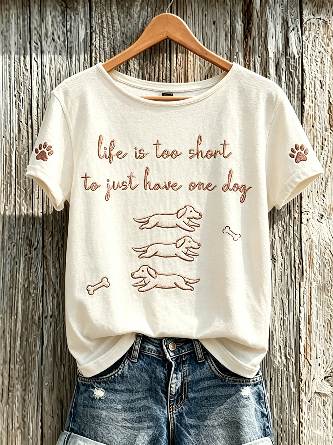 Women's cute dog pattern printed short-sleeved T-shirt