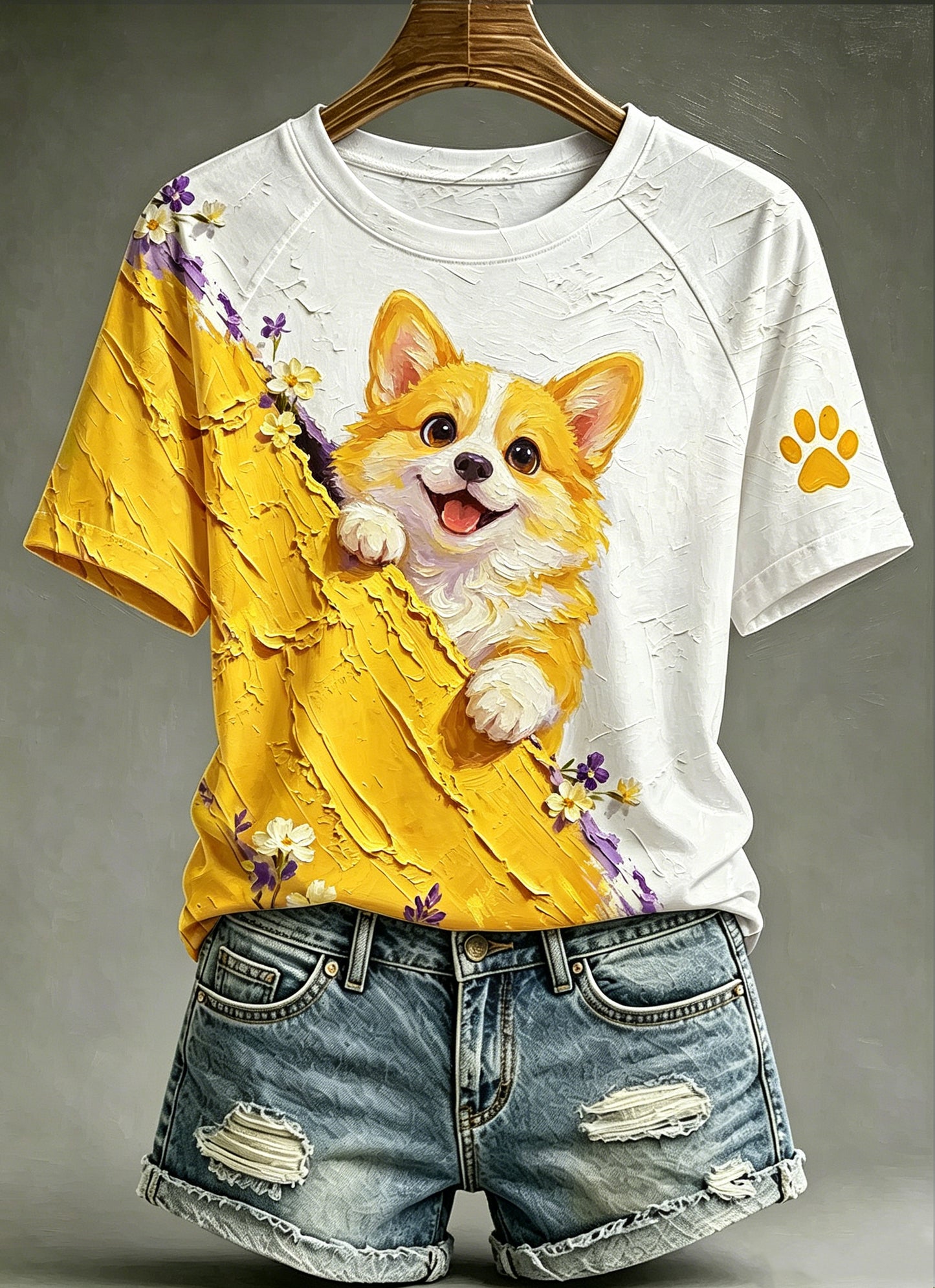 Women's Animal Dog Printed Vintage Fashion Loose Short Sleeve T-Shirt
