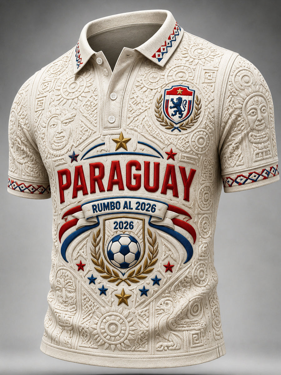 Men's Paraguay Football Fan Gift Art Print Casual Short Sleeve Top