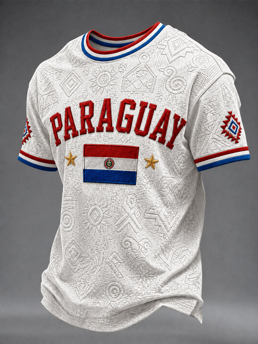 Men's Paraguay Football Fan Gift Art Print Casual Short Sleeve T-shirt