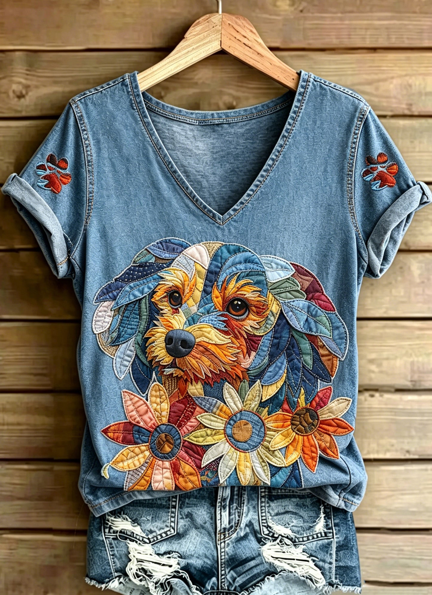 Women's Animal Dog Printed Vintage Fashion Loose Short Sleeve T-Shirt