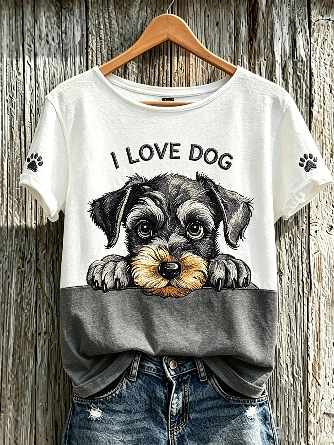 Women's cute dog pattern printed short-sleeved T-shirt
