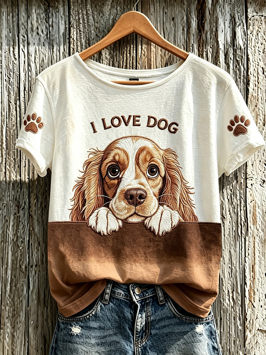 Women's cute dog pattern printed short-sleeved T-shirt