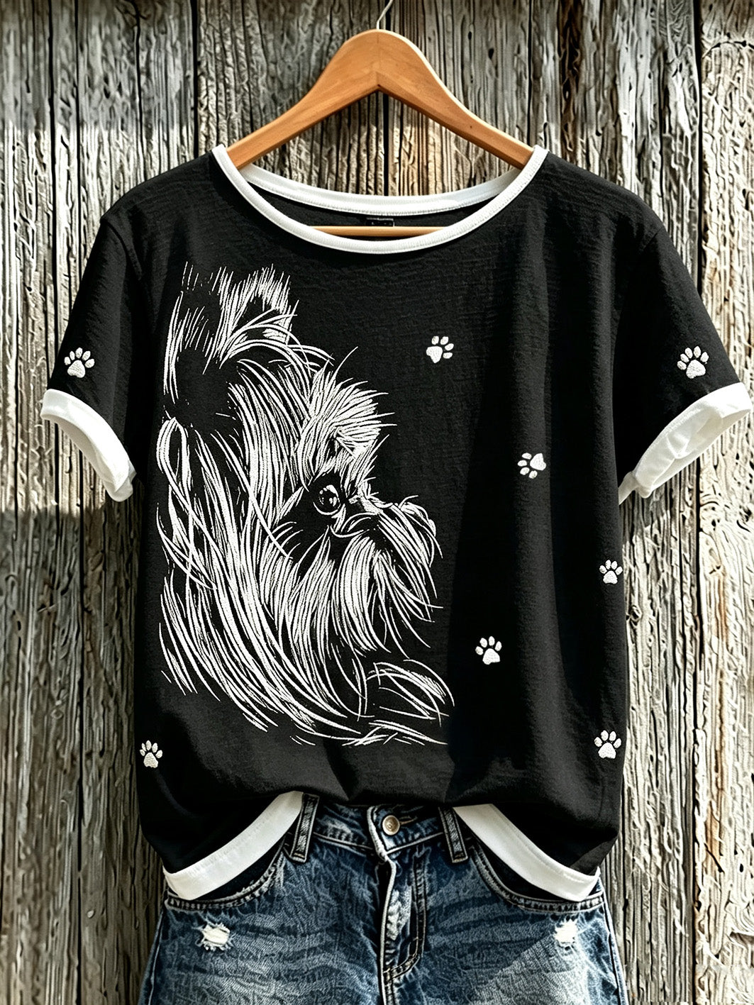 Women's cute dog pattern printed short-sleeved T-shirt