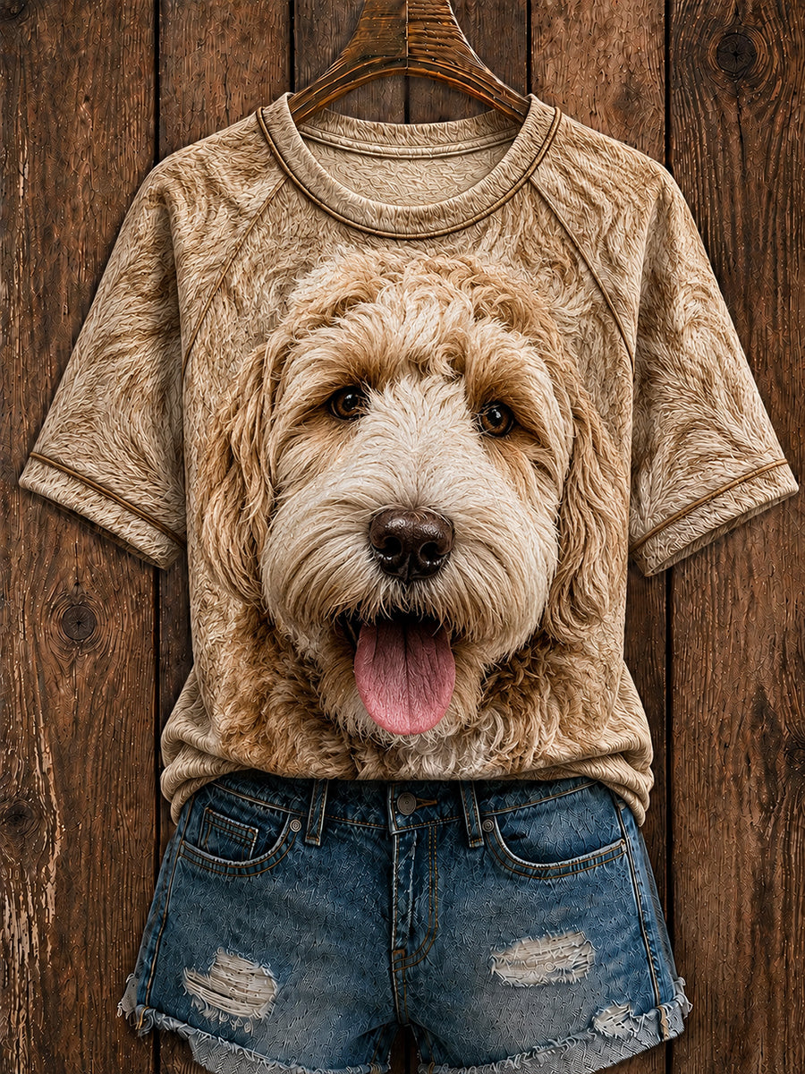 Women's Cute Labradoodle Art Round Neck Short Sleeve T-shirt