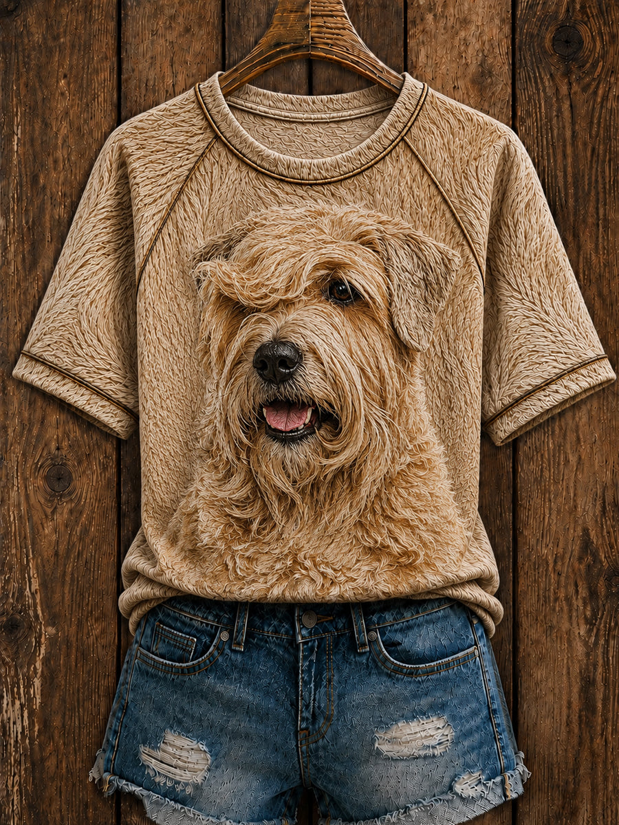 Women's Cute Soft Coated Wheaten Terrier Art Round Neck Short Sleeve T-shirt