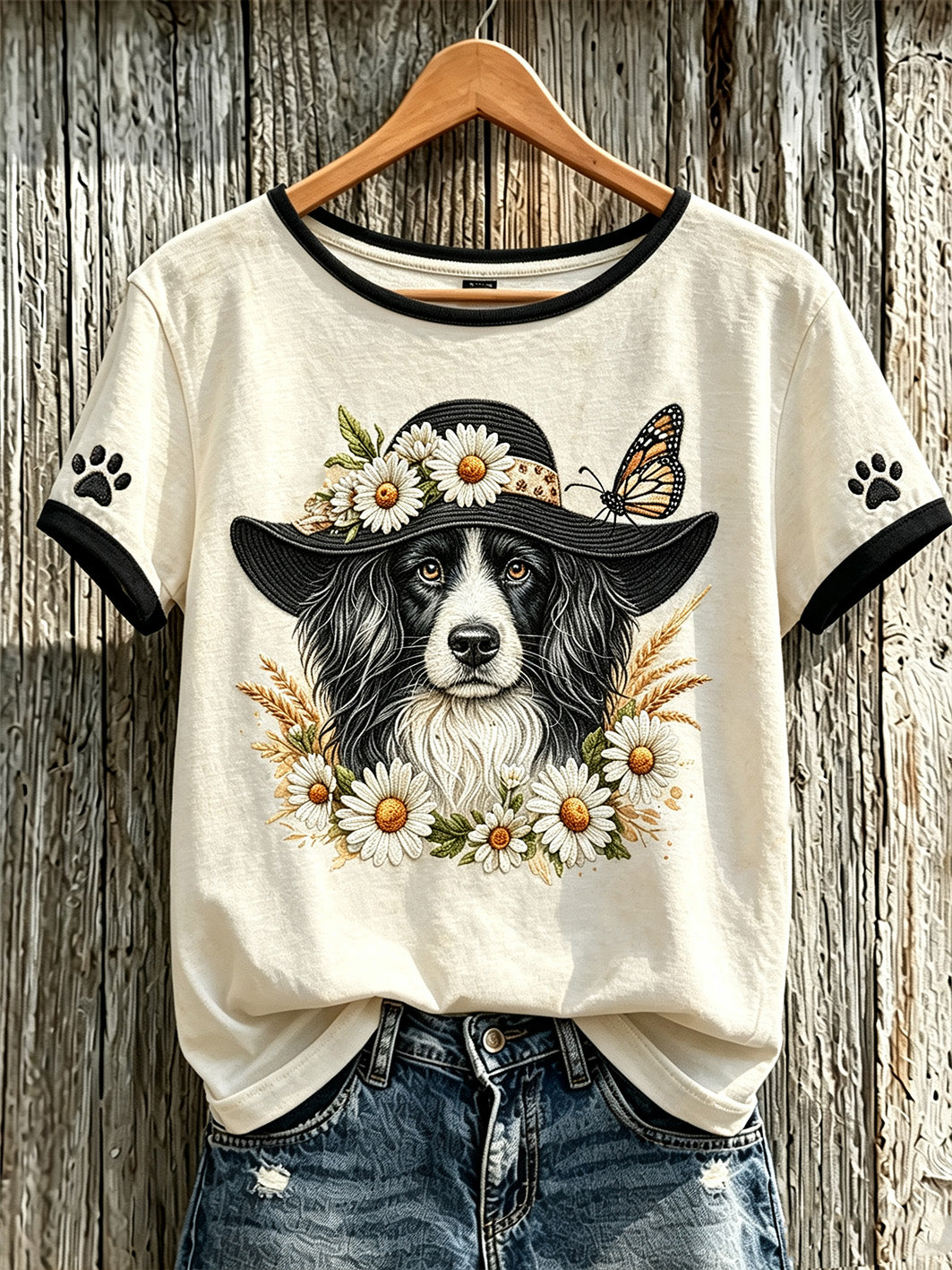 Women's cute dog pattern printed short-sleeved T-shirt