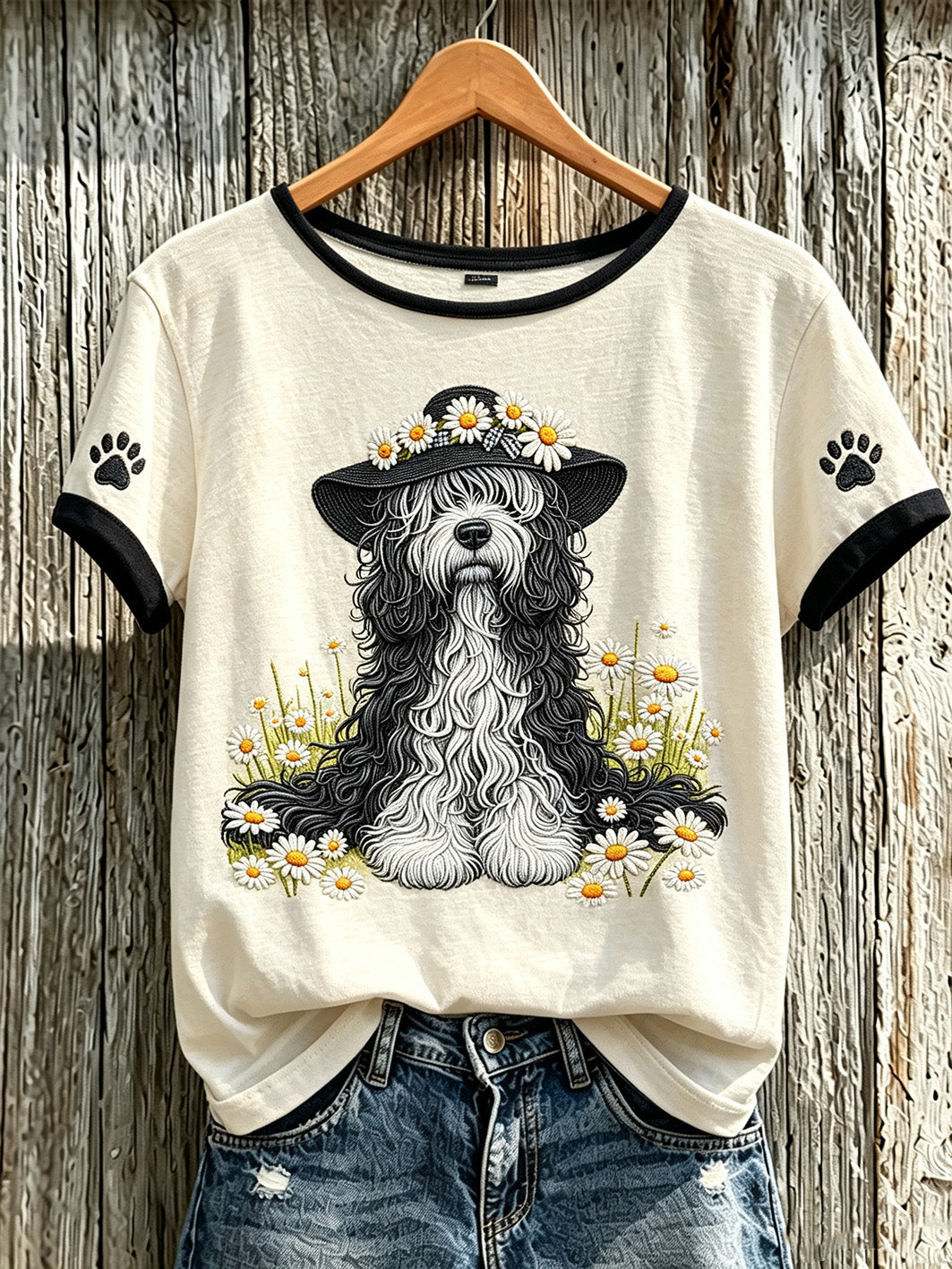 Women's cute dog pattern printed short-sleeved T-shirt