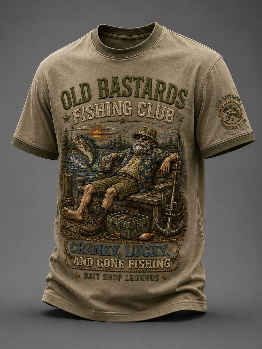 Men's Funny Old Bastards Fishing Club Lifetime Member Print Short Sleeve T-shirt