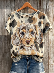 Women's Unique Dachshund Dog & Dog Coat Pattern Print short-sleeved T-shirt