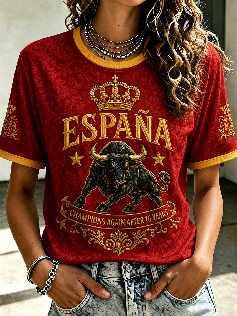 Women's We Are The Champions 2026 Print Celebrate España Champions Gift For Football Fans Casual Tee
