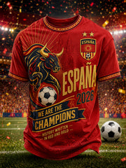 Men's We Are The Champions 2026 Print Celebrate España Champions Gift For Football Fans Casual Tee