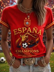 Women's We Are The Champions 2026 Print Celebrate España Champions Gift For Football Fans Casual Tee