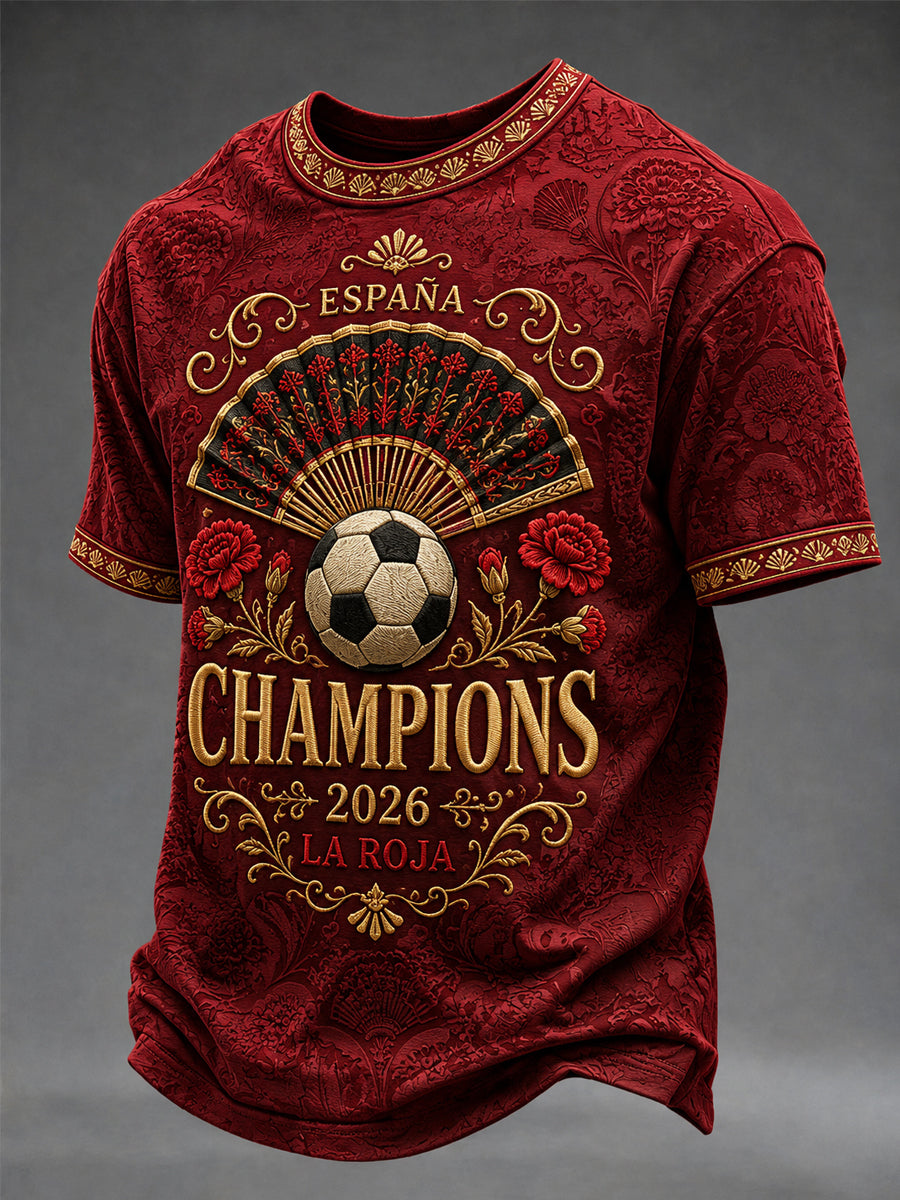 Men's España Champions Gift For Football Fans Print Casual Short Sleeve T-shirt