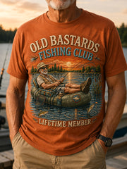 Men's Funny Old Bastards Fishing Club Lifetime Member Print Casual Tee