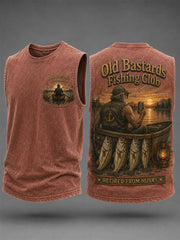 Men's Funny Old Bastards Fishing Club Lifetime Member Print Casual Tank Top