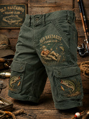 Men's Funny Old Bastards Fishing Club Lifetime Member Print Casual Cargo Shorts