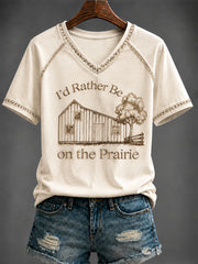 Women's i'd rather be in walnut grove Printed V-neck T-shirt