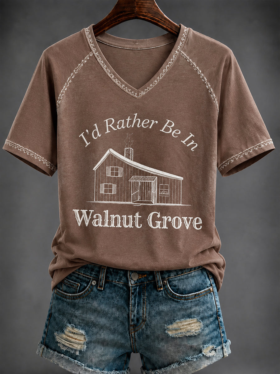 Women's i'd rather be in walnut grove Printed V-neck T-shirt
