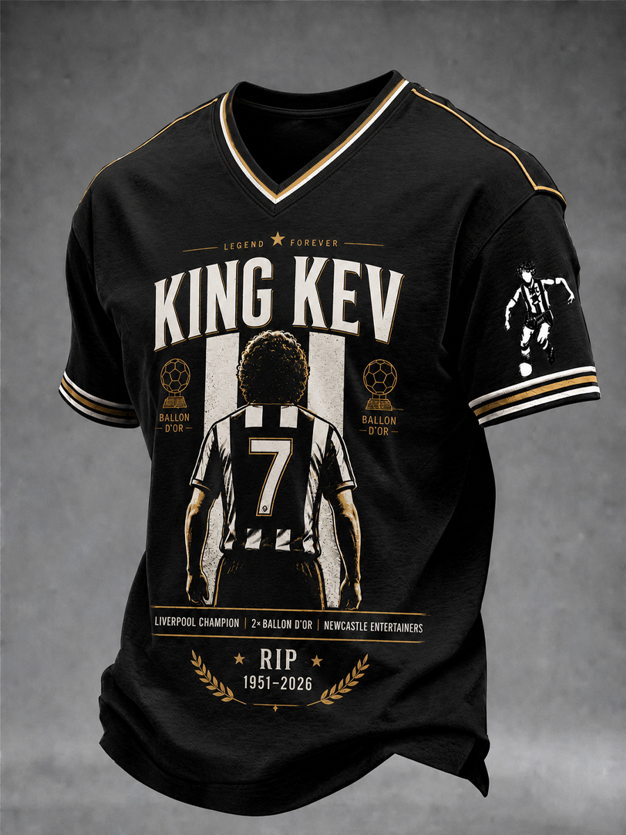 Men's England Football Lover Legend King Kev Rip Printed V-neck T-shirt