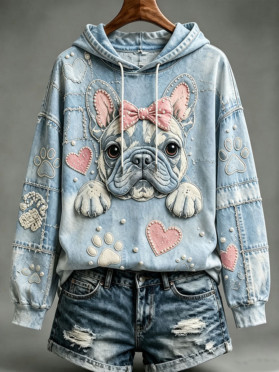 Women's Pink Bow French Bulldog Hoodie