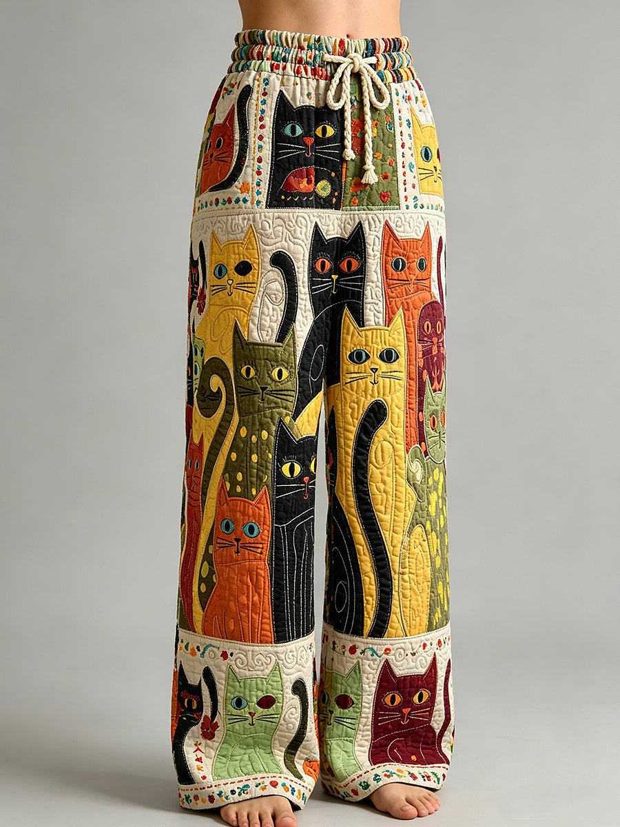Women's Animal Cat Art Print Trousers