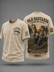 Men's Funny Old Bastards Fishing Club Lifetime Member Print Short Sleeve T-shirt