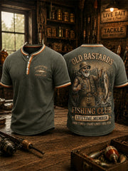 Men's Funny Old Bastards Fishing Club Lifetime Member Print Casual Waffle Tee