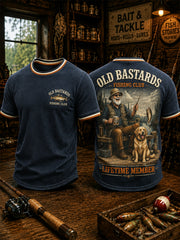 Men's Funny Old Bastards Fishing Club Lifetime Member Print Casual Waffle Tee