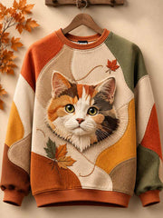 Women's Retro Autumn Cat Print Sweatshirt