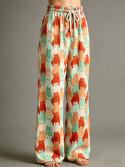 Women's Geometric Group Cat Art Print Drawstring Trousers