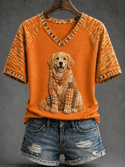 Women's Autumn Dog Print T-shirt