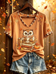 Women's autumn theme pattern printed casual short-sleeve T-shirt