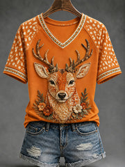 Women's Autumn Deer Print T-shirt