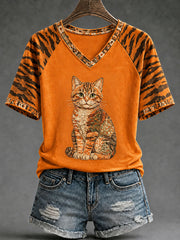 Women's Autumn Cat Print T-shirt