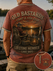 Men's Funny Old Bastards Fishing Club Lifetime Member Print Casual Waffle Tee