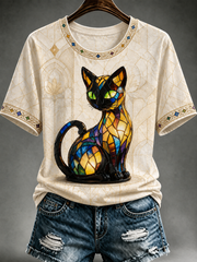 Women's cute cat Printed short-sleeved T-shirt