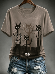 Women's cute cat Printed short-sleeved T-shirt