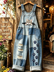 Women's Animal Cat Art Printed Strap Pants