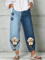 Women's Animal Zippers Art Print Trousers