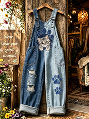 Women's Animal Cat Zippers Art Printed Strap Pants