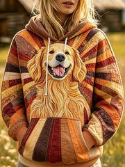 Women's Cute Golden Retriever Patchwork Print Cozy Hoodie
