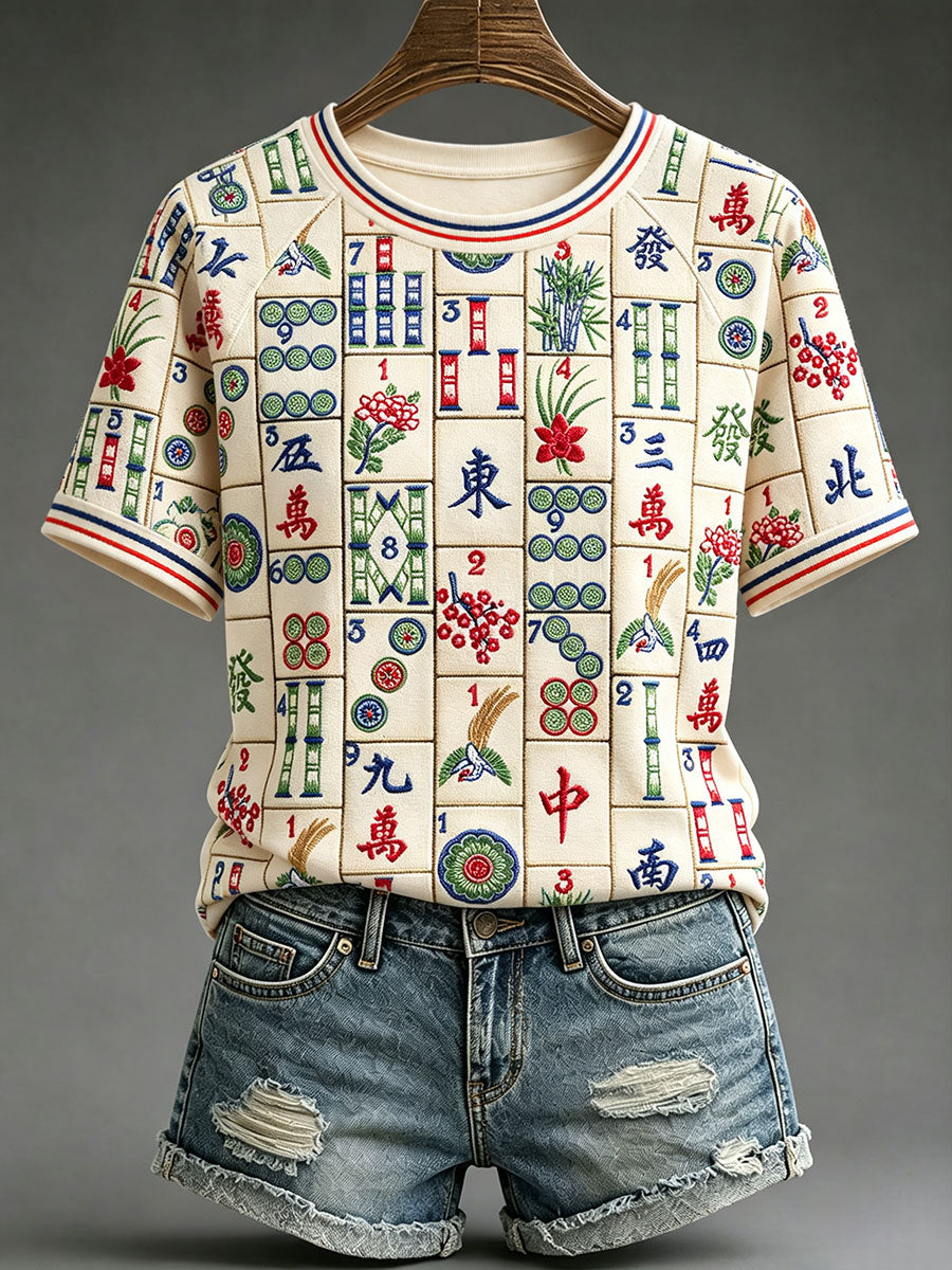 Women's Casual Mahjong-Print T-Shirts